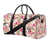 Borsone da viaggio con farfalle e fiori, motivo floreale rosa, borsa da palestra pieghevole, borsa per la notte, borsa da viaggio per donne e uomini, Farfalle e fiori., 17.4(L) x 8.3(W) x 9.5(H) inch