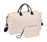 Borsone da viaggio con farfalle in stile doodle in oro rosa, borsa da viaggio per weekend, borsa da palestra, borsa da palestra con borsa da toilette per aereo, impermeabile