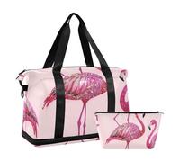 Borsone da viaggio con fenicottero rosa glitterato finto con fenicotteri rosa da viaggio per palestra e sport con borsa da toilette per lo sport impermeabile, Falso Glitter cartone animato Flamingo