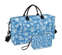 Borsone da viaggio con fiocchi di neve natalizi blu e bianchi, borsone da viaggio, borsone da palestra con borsa da toilette per viaggio, set da 2 pezzi, fiocchi di neve natalizi blu e bianchi, 1
