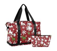 Borsone da viaggio con fiocco di neve e cervo, colore bianco e rosso, borsa da viaggio, impermeabile, con articoli da toeletta, Natale fiocco di neve cervo bianco rosso, 1 size