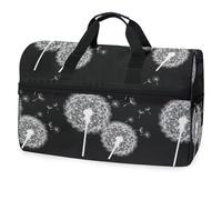 Borsone da viaggio con fiori bianchi e dente di leone, per uomini, donne, ragazzi, ragazze, adolescenti, borsa sportiva oversize con scomparto per scarpe, per la notte, il fine settimana, yoga,