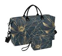Borsone da viaggio con fiori, borsa da palestra di lusso con rose dorate, da donna, con borsa da toilette, borsa da viaggio, borsa da nuoto, Multicolore., Taglia unica
