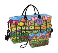 Borsone da viaggio con fiori, borsa da palestra, tulipani dipinti con fiori e campi da fine settimana, da donna, con borsa da toeletta, borsa da viaggio, borsa da nuoto, Multi 19 , Taglia unica