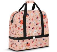 Borsone da viaggio con fiori di coccinelle per donne e uomini, borse per la notte per il fine settimana, pieghevole, separato dal bagnato, borsa da 47 litri, per sport, palestra, yoga, Colore, 47 L,