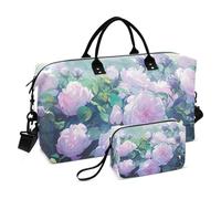 Borsone da viaggio con fiori di peonia viola pesca borsone da viaggio borsone sportivo borsone con borsa da toilette per yoga multifunzionale
