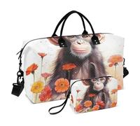 Borsone da viaggio, con fiori di scimmia, borsa da palestra con borsa portaoggetti, borsa per la notte, per uomini e donne, viaggi, sport, yoga, Multicolore, Taglia unica