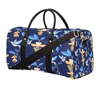 Borsone da viaggio con fiori di uccello, blu floreale, borsa da palestra pieghevole, borsa per la notte, borsa da viaggio per donne e uomini, Uccello fiore, 17.4(L) x 8.3(W) x 9.5(H) inch