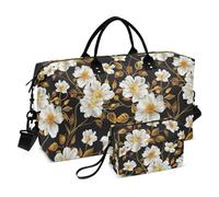 Borsone da viaggio con fiori e foglie dorate, da donna, con articoli da toeletta, borsa da viaggio, borsa da nuoto, Multi 29, Taglia unica