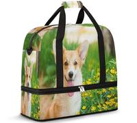 Borsone da viaggio con fiori gallesi Corgi per donne e uomini carino Corgi Weekend Borse per la notte Pieghevole Wet Separato 47 L Tote Bag per Sport Palestra Yoga, Colore, 47 L, Organizer per borse