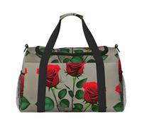 Borsone da viaggio con fiori rossi con 1 stampa per weekender durante la notte borsa da viaggio per donne uomini palestra bagaglio a mano, Nero , Taglia unica