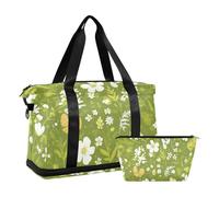 Borsone da viaggio con fiori verdi e natura, borsa da fine settimana con cinghia regolabile per allenamento multifunzionale, Natura fiore verde, 1 size