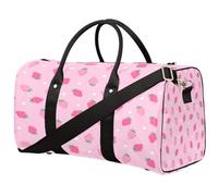 Borsone da viaggio con fragole rosa, borsa da palestra a pois, borsa da palestra pieghevole, borsa da viaggio per la notte, borsa da viaggio per donne e uomini, Frutta Fragole Rosa, 17.4(L) x 8.3(W) x