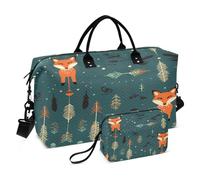 Borsone da viaggio con freccia e volpe marrone, con borsa da toilette e tracolla regolabile, per viaggi, palestra, yoga, fine settimana, Multicolore, Taglia unica, Beauty case
