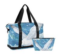 Borsone da viaggio con gabbiano bianco che vola sul mare, borsa per il weekender con cinghia regolabile per allenamento impermeabile, gabbiano bianco che vola sul mare, taglia unica, Gabbiano bianco