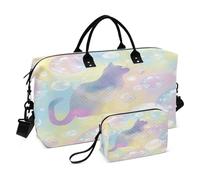 Borsone da viaggio con gatto, borsa da palestra con bolle di gatto, arcobaleno pastello, borse da weekender, da donna, con borsa da toeletta, borsa da viaggio, Multi 24., Taglia unica