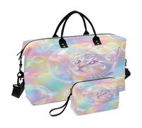 Borsone da viaggio con gatto, borsa da palestra con gatto arcobaleno bolle borse per weekend da donna con borsa da toilette borsa da viaggio borsa da nuoto, Multicolore., Taglia unica
