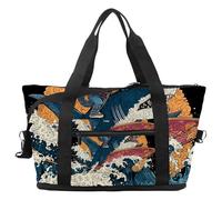 Borsone da viaggio con gatto che cavalca la galassia di dinosauro, borsa espandibile per il fine settimana, borsa impermeabile per sport, palestra, ospedale, Multicolore 6., taglia unica, Borsone da