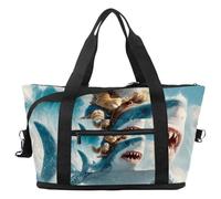 Borsone da viaggio con gatto che cavalca la galassia di dinosauro, borsa espandibile per il fine settimana, borsa impermeabile per sport, palestra, ospedale, Multicolore 9, taglia unica, Borsone da