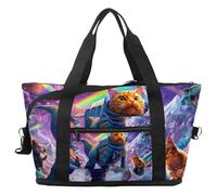 Borsone da viaggio con gatto che cavalca la galassia di dinosauro, borsa espandibile per il fine settimana, borsa impermeabile per sport, palestra, ospedale, Multicolore 10., taglia unica, Borsone da