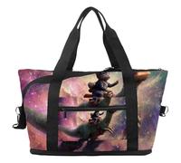 Borsone da viaggio con gatto che cavalca la galassia di dinosauro, borsa espandibile per il fine settimana, borsa impermeabile per sport, palestra, ospedale, Multicolore 8., taglia unica, Borsone da