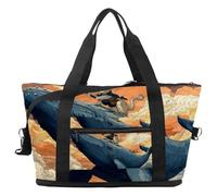 Borsone da viaggio con gatto che cavalca la galassia di dinosauro, borsa espandibile per il fine settimana, borsa impermeabile per sport, palestra, ospedale, Multicolore 5., taglia unica, Borsone da