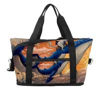 Borsone da viaggio con gatto che cavalca la galassia di dinosauro, borsa espandibile per il fine settimana, borsa impermeabile per sport, palestra, ospedale, Multicolore 3, taglia unica, Borsone da