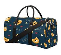 Borsone da viaggio con gatto e tigre, carino, borsa sportiva da palestra, pieghevole, per la notte, per donne e uomini, Cartone animato gatto, 17.4(L) x 8.3(W) x 9.5(H) inch