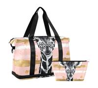 Borsone da viaggio con giraffa Masai nera a righe rosa e oro, borsone weekender, borsone con borsa da toilette per allenamento, grande capacità, Giraffa Masai nera a righe rosa e oro, 1 size