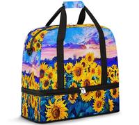 Borsone da viaggio con girasole dipinto a olio per donne e uomini girasole borse da notte per il fine settimana pieghevole bagnato separato 47 L Tote Bag per sport palestra yoga, Colore, 47 L,