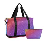 Borsone da viaggio con glitter arcobaleno sfumato con tracolla regolabile per trekking set da 2 pezzi, Glitter sfumato arcobaleno, 1 size