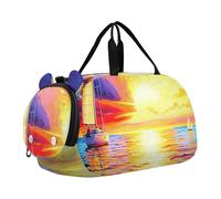 Borsone da viaggio con gnomi rosa e cuore bianco per ragazze, borsone da viaggio per bambini, borsa da ballo sportiva da portare con sé, Barca a vela Bright Sea Sunset colori, classico