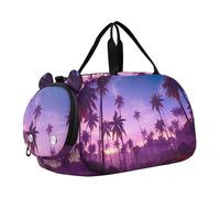 Borsone da viaggio con gnomi rosa e cuore bianco per ragazze, borsone da viaggio per bambini, borsa da ballo sportiva da portare con sé, Palme Tramonto Viola giungla, classico