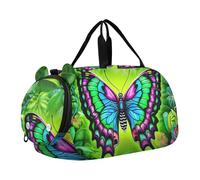 Borsone da viaggio con gnomi rosa e cuore bianco per ragazze, borsone da viaggio per bambini, borsa da ballo sportiva da portare con sé, Farfalla colorata verde giungla, classico