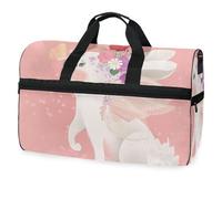 Borsone da viaggio con grazioso coniglietto bianco con ali di fata floreale, per uomini, donne, ragazzi, ragazze, adolescenti, borsa sportiva oversize con scomparto per scarpe, per la notte, il fine