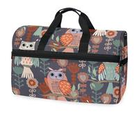 Borsone da viaggio con gufo carino con fiori floreali per uomini, donne, ragazzi, ragazze, adolescenti, borsa da palestra oversize con scomparto per scarpe durante la notte, fine settimana, yoga,