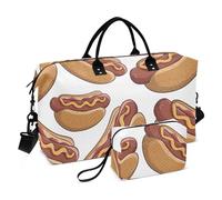 Borsone da viaggio con hot dog bianco senza cuciture, set da 2 pezzi, borsa da palestra con borsa da toilette per aereo, viaggi e trekking, Hot Dog Seamless Bianco, 1 Size