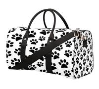 Borsone da viaggio con impronta di animale, borsa sportiva nera con zampa di cane, borsa da palestra pieghevole, borsa per la notte, borsa da viaggio per donne e uomini, Impronta animale, 17.4(L) x