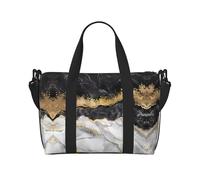 Borsone da viaggio con lamina d'oro nera e bianca e marmorizzata, leggera, in tessuto Oxford, borsa da viaggio da donna, ideale per palestra da uomo, Nero , Taglia unica