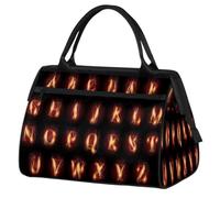 Borsone da viaggio con lettere brucianti di fuoco, per donne, uomini, bambini, ragazze, lettere dell'alfabeto, fine settimana, weekend, pernottamento, borsone da 24 l, borsa da cabina per sport,