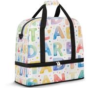 Borsone da viaggio con lettere colorate per donne e uomini, educazione alfabeti, borsa pieghevole per sport, palestra, fine settimana, pernottamento, borsa da cabina con scomparto per scarpe
