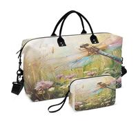 Borsone da viaggio con libellula, borsa da palestra, con ali di libellula, fiori selvatici, borse da weekender, da donna, con borsa da toeletta, borsa da viaggio, Multi 84, Taglia unica