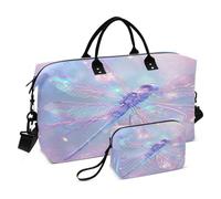 Borsone da viaggio con libellula, borsa da palestra con libellula, rosa, magica, borsa da weekender, da donna, con borsa da toeletta, borsa da viaggio, Multi 90, Taglia unica