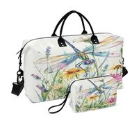 Borsone da viaggio con libellula, borsa da palestra, libellula iridescente ali fiori selvatici borse per il weekend da donna con borsa da toilette borsa da viaggio borsa da nuoto, Multi 85, Taglia