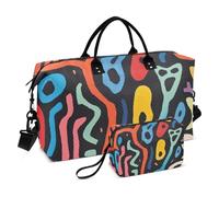 Borsone da viaggio con linee multicolori Borsa da viaggio Borsa da viaggio Borsa da palestra con borsa da viaggio per articoli da toeletta set da 2 pezzi