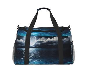 Borsone da viaggio con luna piena e nuvole nebbiose con turchese, grande, pieghevole, impermeabile, per la notte, spiaggia, piscina, sport, palestra
