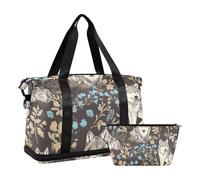 Borsone da viaggio con lupo grigio carino cartone animato borsa da viaggio con borsa da toilette per aereo viaggio multifunzionale, Lupo grigio carino cartone animato, 1 size