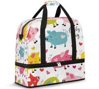 Borsone da viaggio con maiale carino per donne e uomini, borsa da palestra pieghevole con maiale colorato, borsa da palestra per fine settimana e pernottamento, borsa da cabina con scomparto per