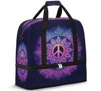 Borsone da viaggio con mandala con segno della pace, per donne e uomini, per il fine settimana, pieghevole, separato dal bagnato, 47 l, per sport, palestra, yoga, Colore, 47 L, Organizer per borse