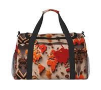 Borsone da viaggio con mappa del mondo composta da spezie, borsa da viaggio per donna e uomo, borsa da palestra, Nero , Taglia unica